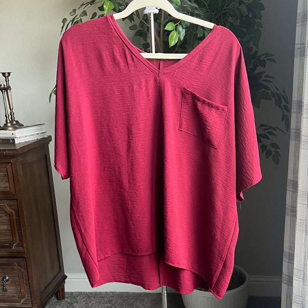 Eesome Deep Red V-Neck Blouse